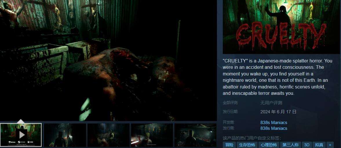 《CRUELTY》PC版来袭 6月17日步入噩梦屠宰场